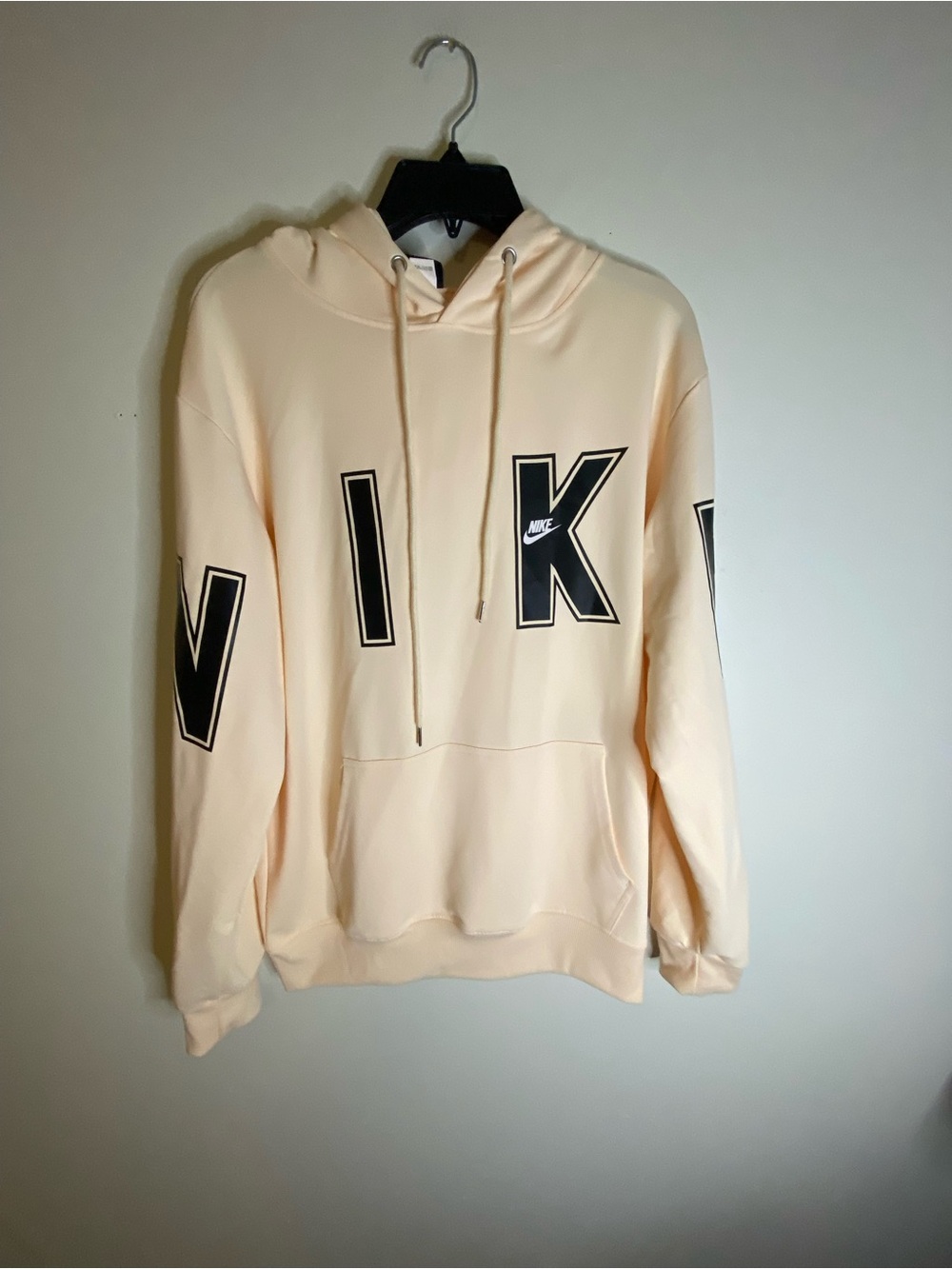 Nike Cream Pullover Hoodie with Black Lettering